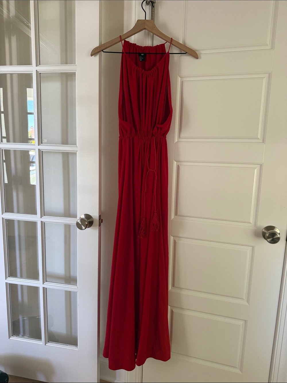 H&M Red Maxi Dress with Tassel Drawstring